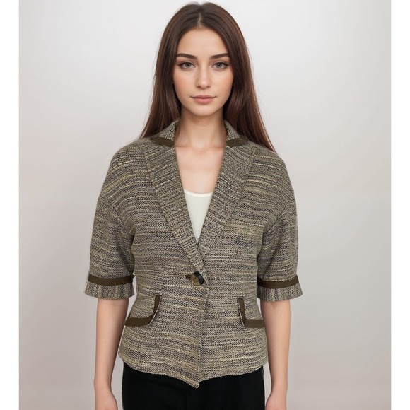 BCBGMAXAZRIA Blazer Women Sz XS‎ 100% Silk Short Puff Sleeve Business Smart - Picture 1 of 13